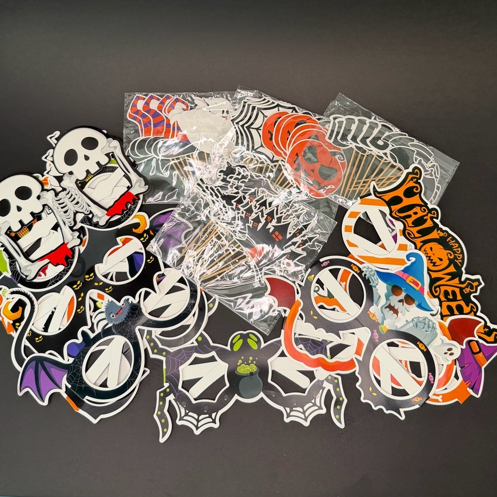 Halloween cupcake toppers and cardstock festive glasses.